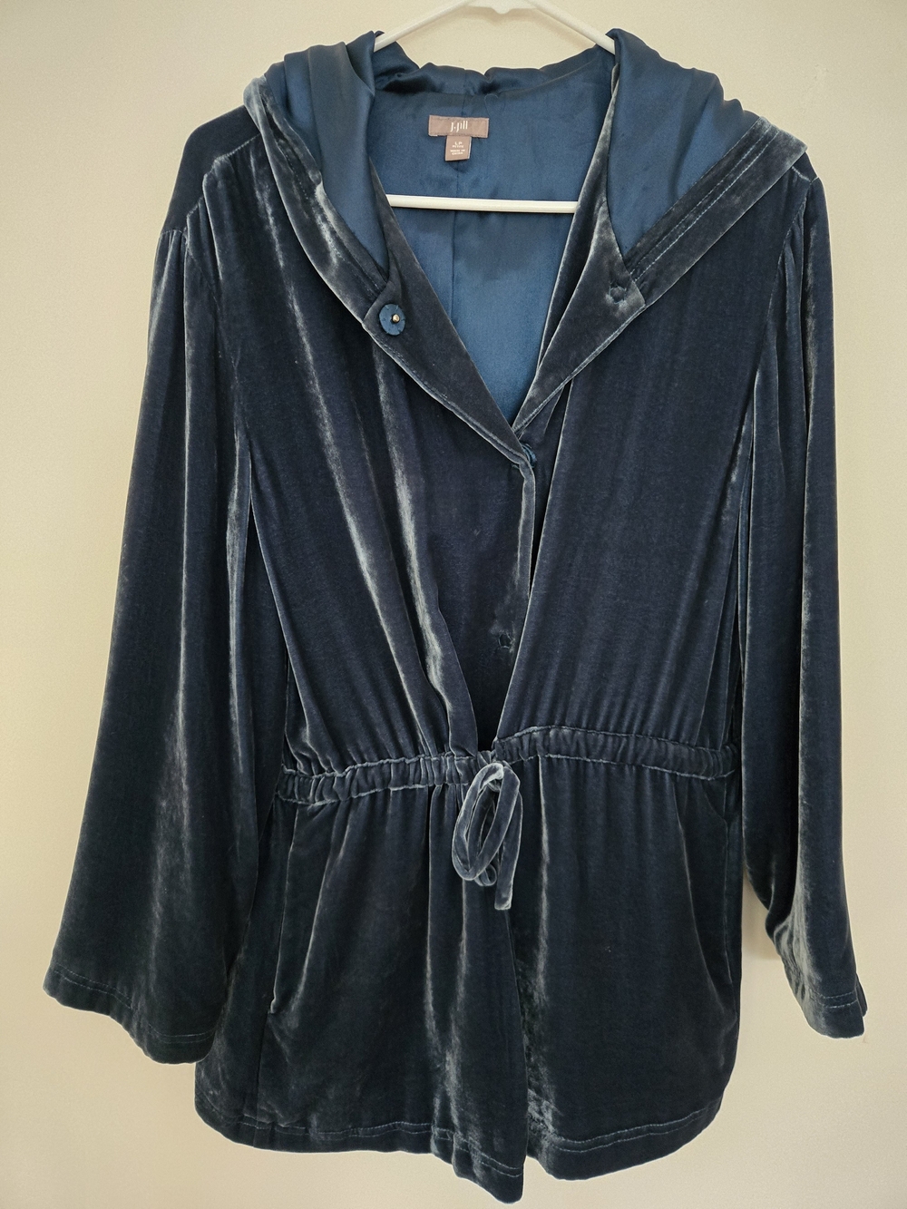 J. Jill Jade Velvet Hooded Drawstring Jacket Holiday Chic Fall Classic Size LP